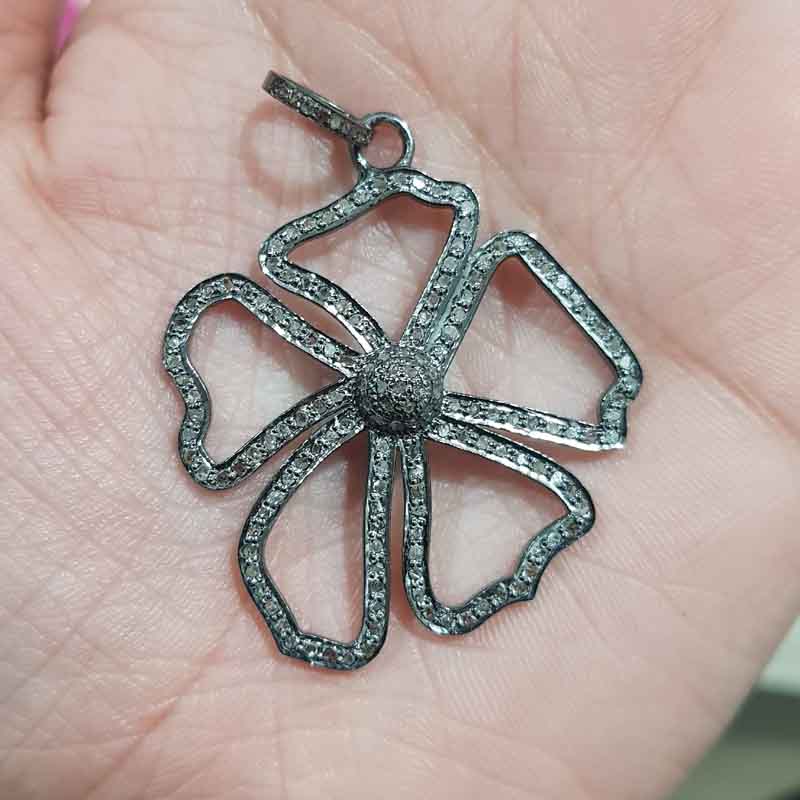 Beautiful Flower Designed Pave Diamond Pendant, Unique Flower Gift For Special One