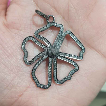 Beautiful Flower Designed Pave Diamond Pendant, Unique Flower Gift For Special One