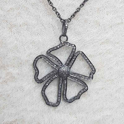 Beautiful Flower Designed Pave Diamond Pendant, Unique Flower Gift For Special One