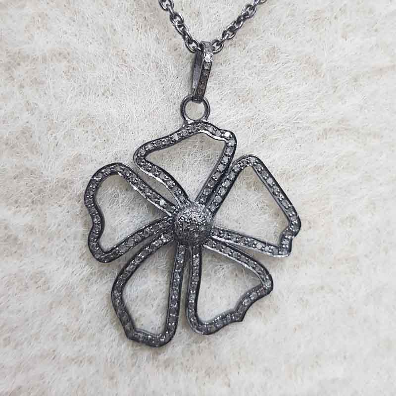 Beautiful Flower Designed Pave Diamond Pendant, Unique Flower Gift For Special One