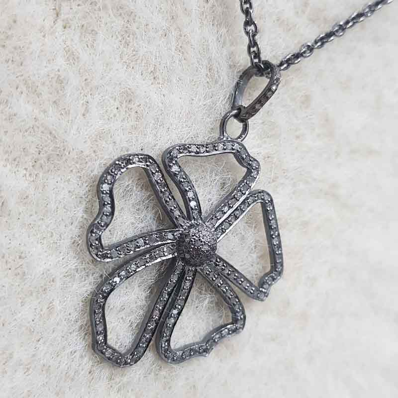 Beautiful Flower Designed Pave Diamond Pendant, Unique Flower Gift For Special One