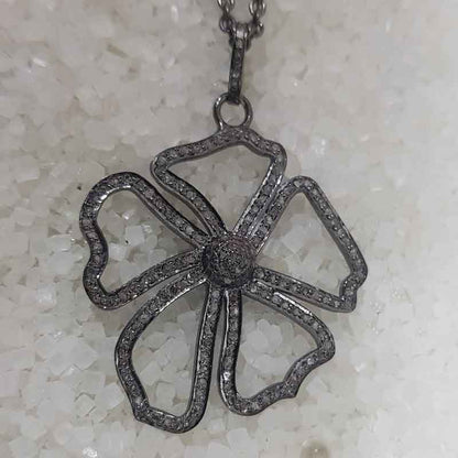 Beautiful Flower Designed Pave Diamond Pendant, Unique Flower Gift For Special One