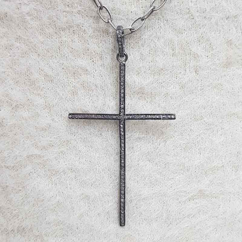 Yellow And Black Beautiful Cross Designed Pave Diamond Pendant, Christmas Day Gift