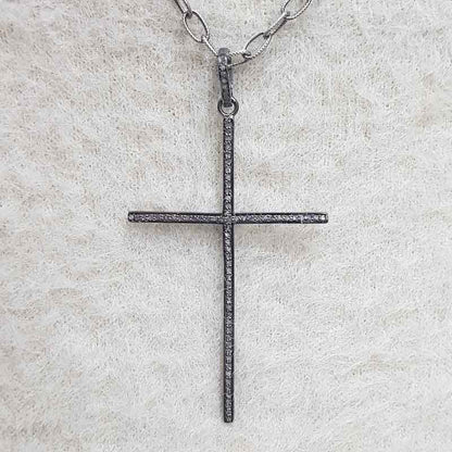 Yellow And Black Beautiful Cross Designed Pave Diamond Pendant, Christmas Day Gift