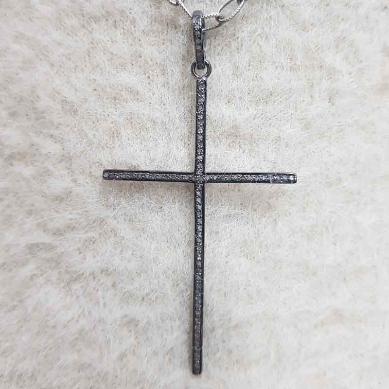 Yellow And Black Beautiful Cross Designed Pave Diamond Pendant, Christmas Day Gift