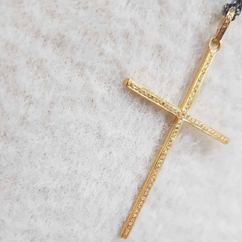 Yellow And Black Beautiful Cross Designed Pave Diamond Pendant, Christmas Day Gift