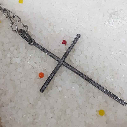 Yellow And Black Beautiful Cross Designed Pave Diamond Pendant, Christmas Day Gift