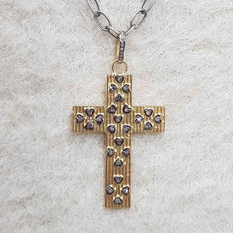 Cross pendent With Little Pave Hearts Diamond, 925 Sterling Silver Jewelry, Gift For Lover, Wedding Gift