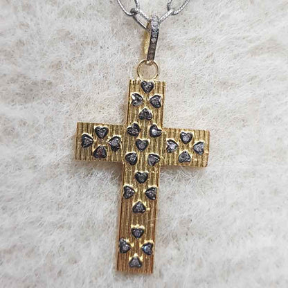 Cross pendent With Little Pave Hearts Diamond, 925 Sterling Silver Jewelry, Gift For Lover, Wedding Gift