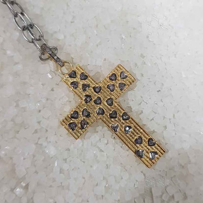 Cross pendent With Little Pave Hearts Diamond, 925 Sterling Silver Jewelry, Gift For Lover, Wedding Gift