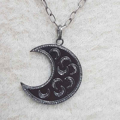 Moon With Multi Moon pendant With Pave Diamond Layers, Half Moon Pendant, Silver Jewelry, Gift For Someone