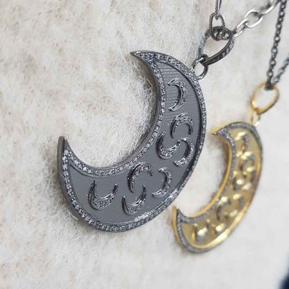 Moon With Multi Moon pendant With Pave Diamond Layers, Half Moon Pendant, Silver Jewelry, Gift For Someone