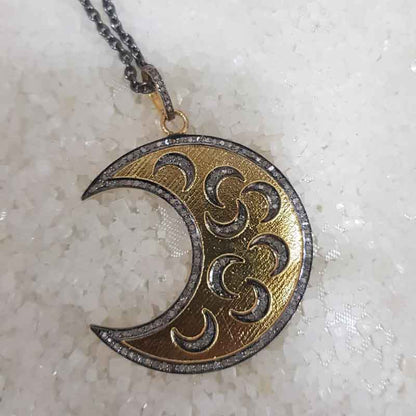 Moon With Multi Moon pendant With Pave Diamond Layers, Half Moon Pendant, Silver Jewelry, Gift For Someone