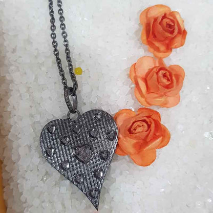 Yellow And Black Beautiful Designer Heart With Little Pave Hearts Pendant, Mini Hearts Necklace, Silver Jewelry, Gift For Girlfriend