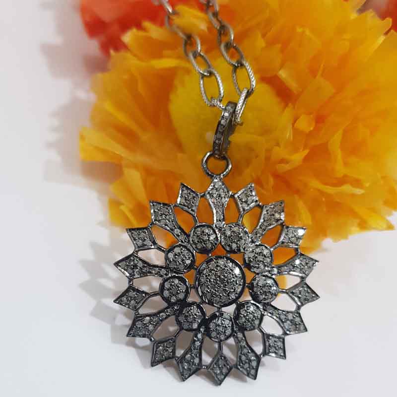 Unique Flower Style Pave Diamond Handmade Designer Pendant, Gift For Special One, Wedding Gift