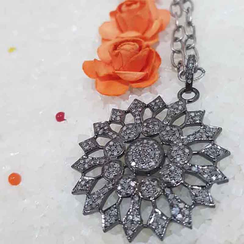 Unique Flower Style Pave Diamond Handmade Designer Pendant, Gift For Special One, Wedding Gift