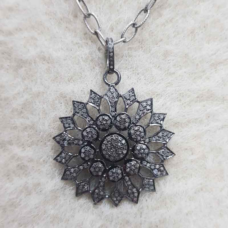 Unique Flower Style Pave Diamond Handmade Designer Pendant, Gift For Special One, Wedding Gift