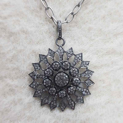 Unique Flower Style Pave Diamond Handmade Designer Pendant, Gift For Special One, Wedding Gift