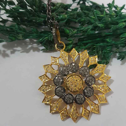 Unique Flower Style Pave Diamond Handmade Designer Pendant, Gift For Special One, Wedding Gift