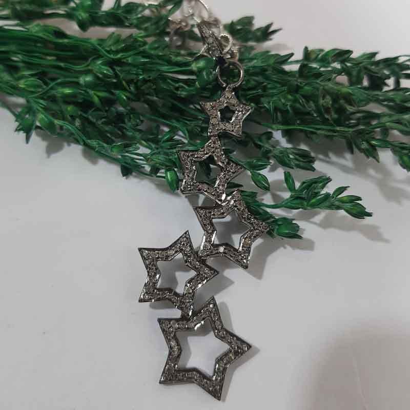 5 Star Pave Diamond Pendant, Unique Stars Joint Hanging Pendant, Gift For Someone