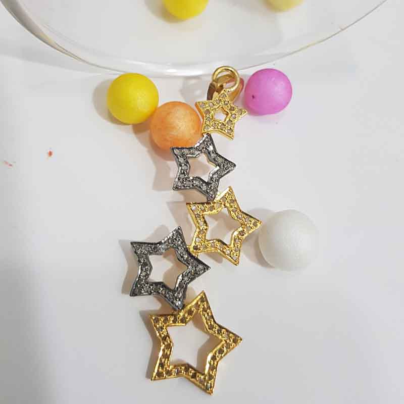 5 Star Pave Diamond Pendant, Unique Stars Joint Hanging Pendant, Gift For Someone