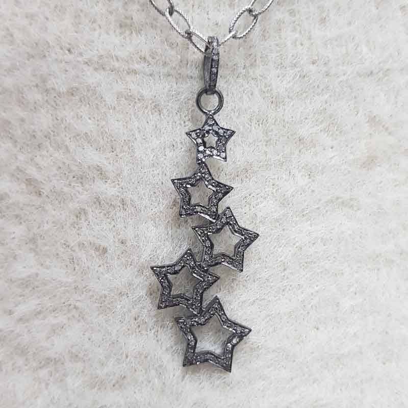 5 Star Pave Diamond Pendant, Unique Stars Joint Hanging Pendant, Gift For Someone