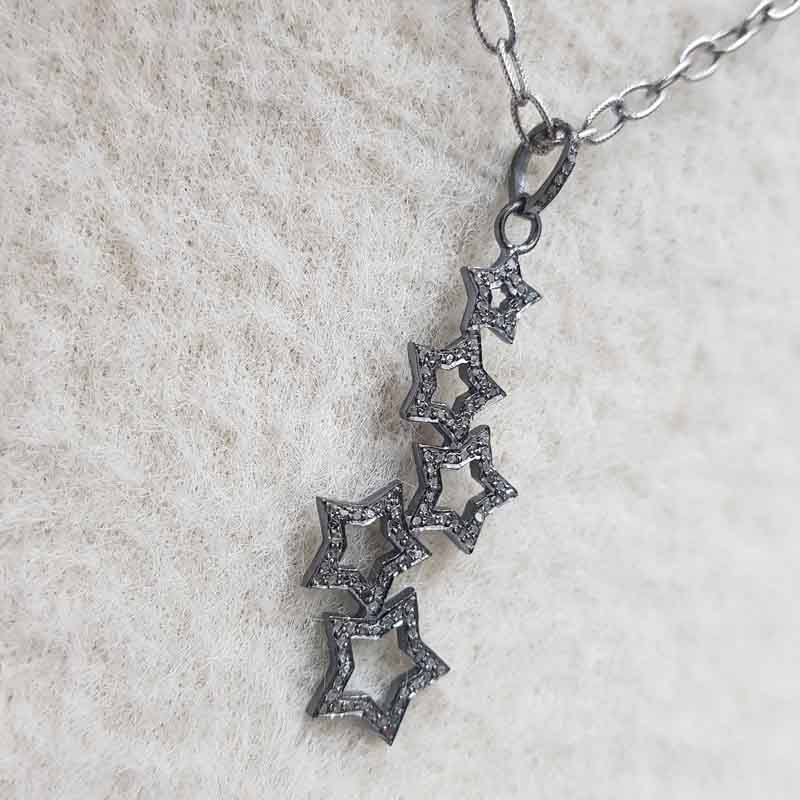 5 Star Pave Diamond Pendant, Unique Stars Joint Hanging Pendant, Gift For Someone