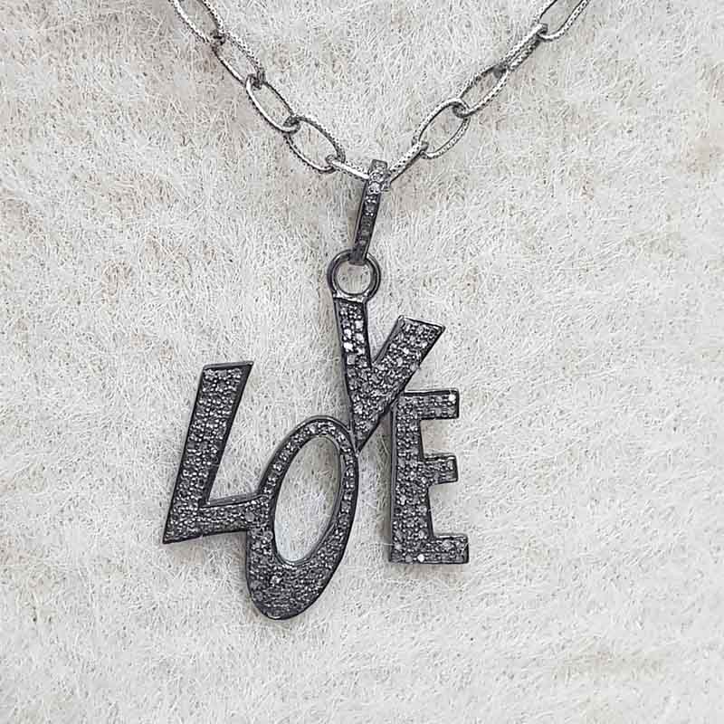 Beautiful Love Designer Pave Diamond Pendant, Gift For Lovers, Wedding Gift