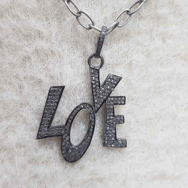 Beautiful Love Designer Pave Diamond Pendant, Gift For Lovers, Wedding Gift