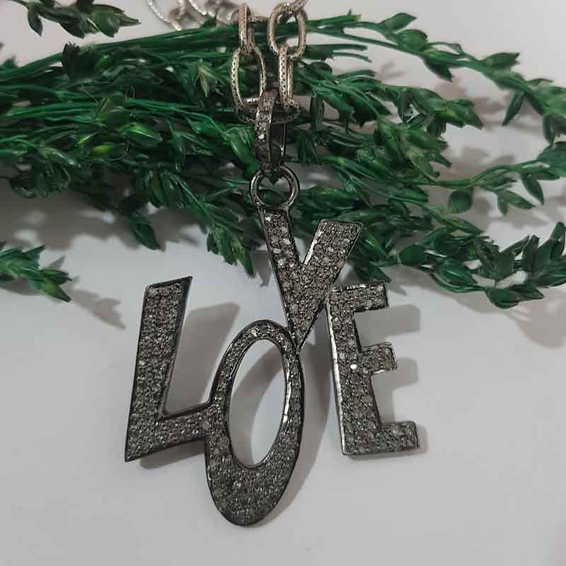 Beautiful Love Designer Pave Diamond Pendant, Gift For Lovers, Wedding Gift