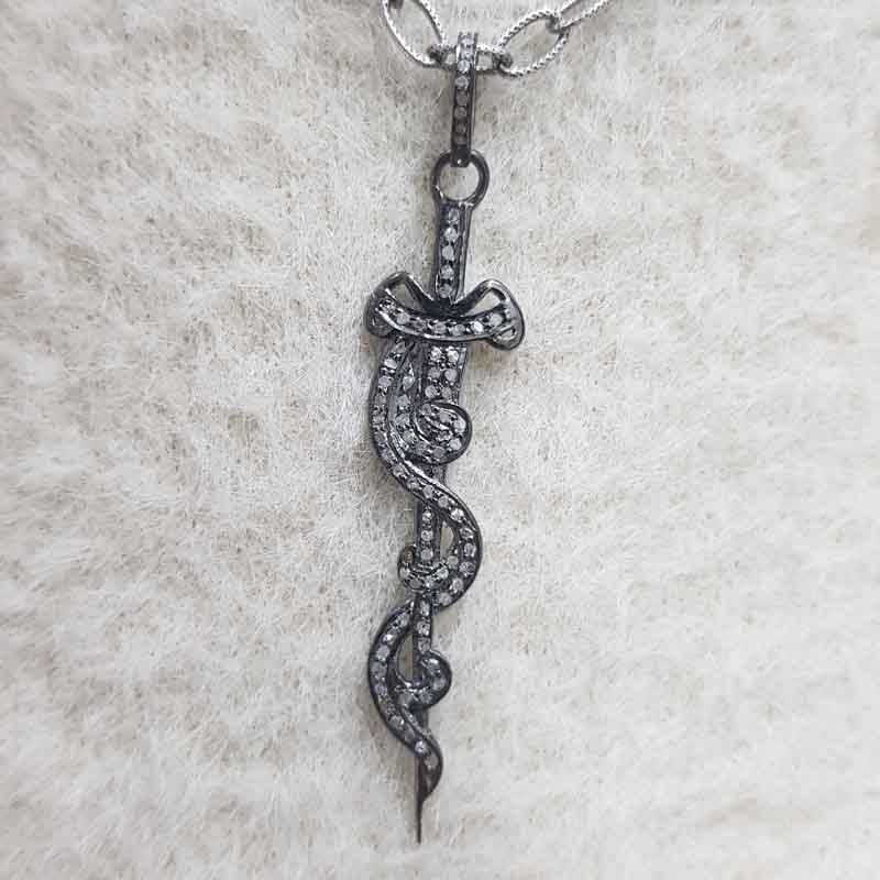 Black Beautiful Snake Designed Pave Diamond Sterling Silver Pendant, Gift For Her, Halloween Gift