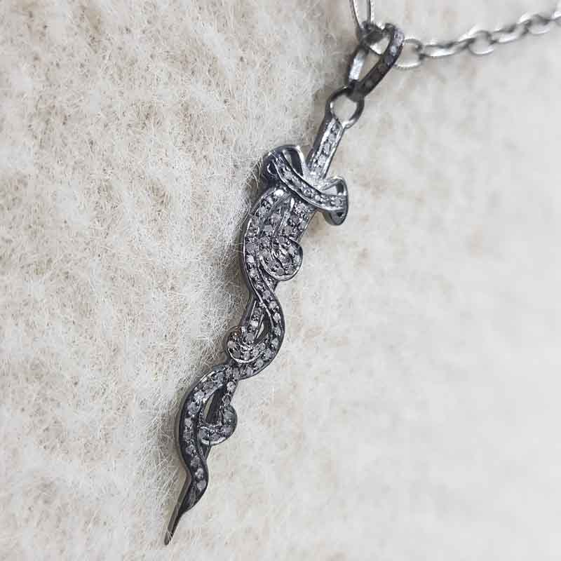 Black Beautiful Snake Designed Pave Diamond Sterling Silver Pendant, Gift For Her, Halloween Gift