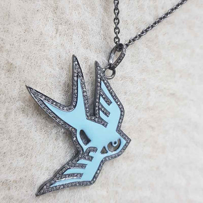 Turquoise Enamel Stylish Bird Pendant, Stylish Bird Necklace, Gift For Her, Him