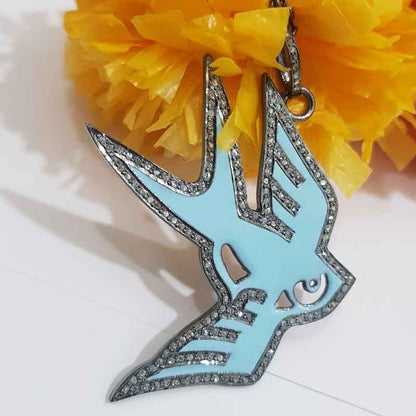 Turquoise Enamel Stylish Bird Pendant, Stylish Bird Necklace, Gift For Her, Him