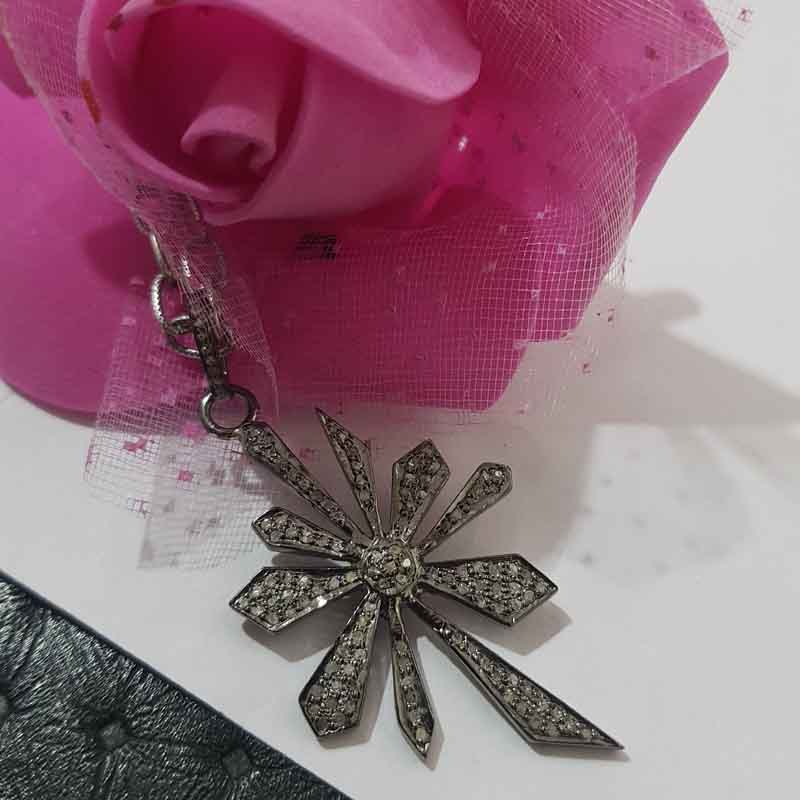 Flower Style Pave Diamond 925 Sterling Silver Pendant, Anniversary Gift, Gift For Lover