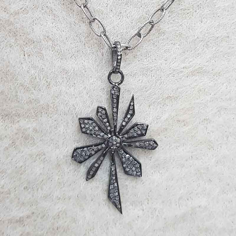 Flower Style Pave Diamond 925 Sterling Silver Pendant, Anniversary Gift, Gift For Lover