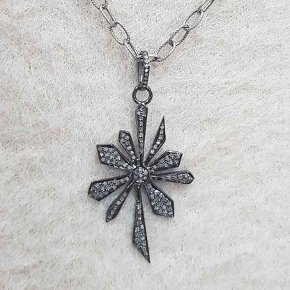 Flower Style Pave Diamond 925 Sterling Silver Pendant, Anniversary Gift, Gift For Lover