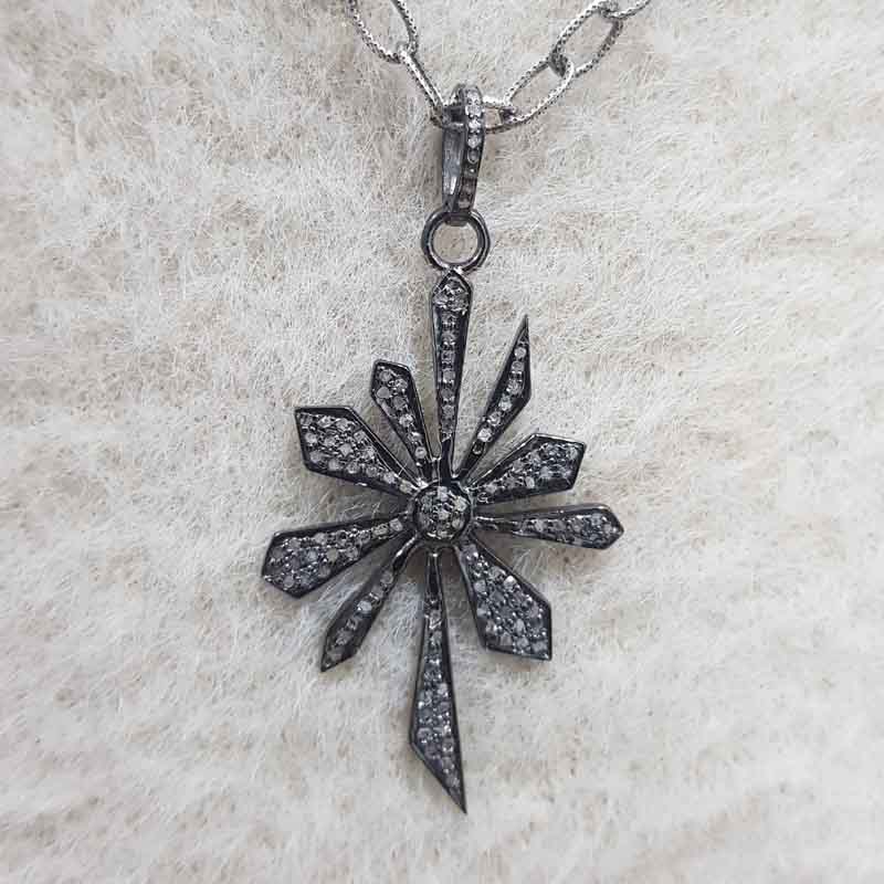 Flower Style Pave Diamond 925 Sterling Silver Pendant, Anniversary Gift, Gift For Lover