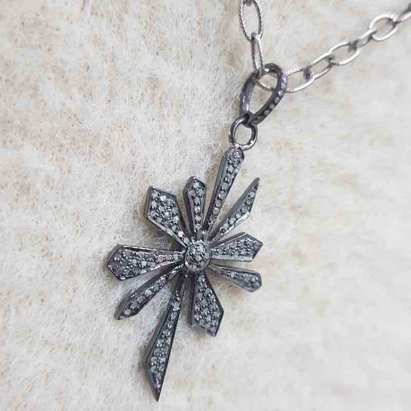 Flower Style Pave Diamond 925 Sterling Silver Pendant, Anniversary Gift, Gift For Lover