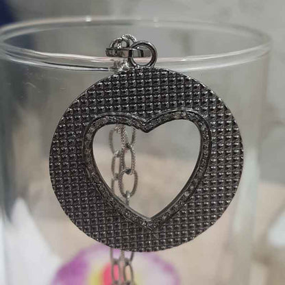 Black Beautiful Disk Pendant With Little Open Heart, Beautiful Round With Open Heart Pendant, Gift For Wife