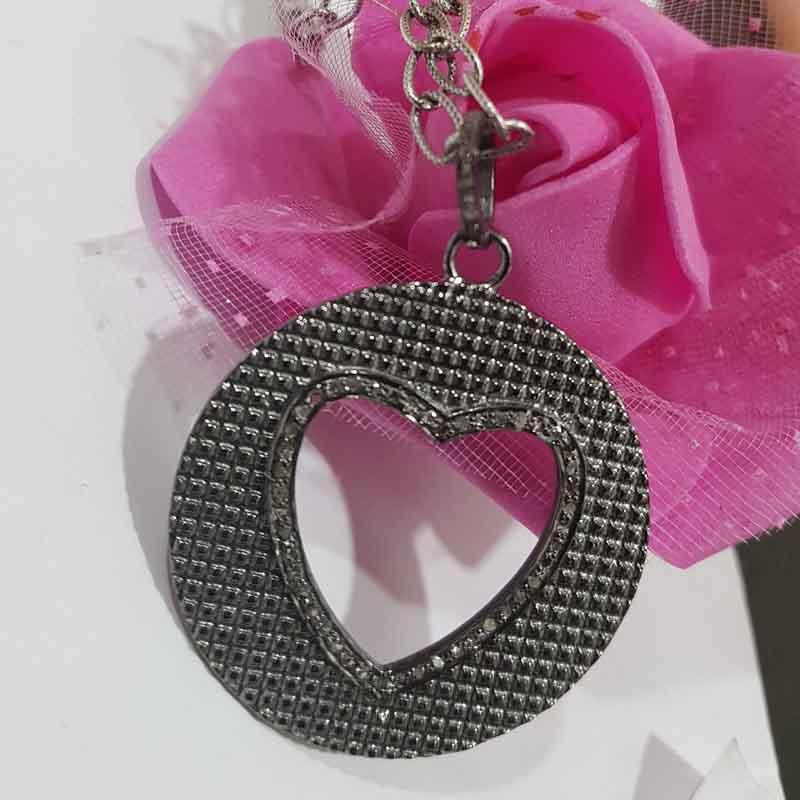 Black Beautiful Disk Pendant With Little Open Heart, Beautiful Round With Open Heart Pendant, Gift For Wife