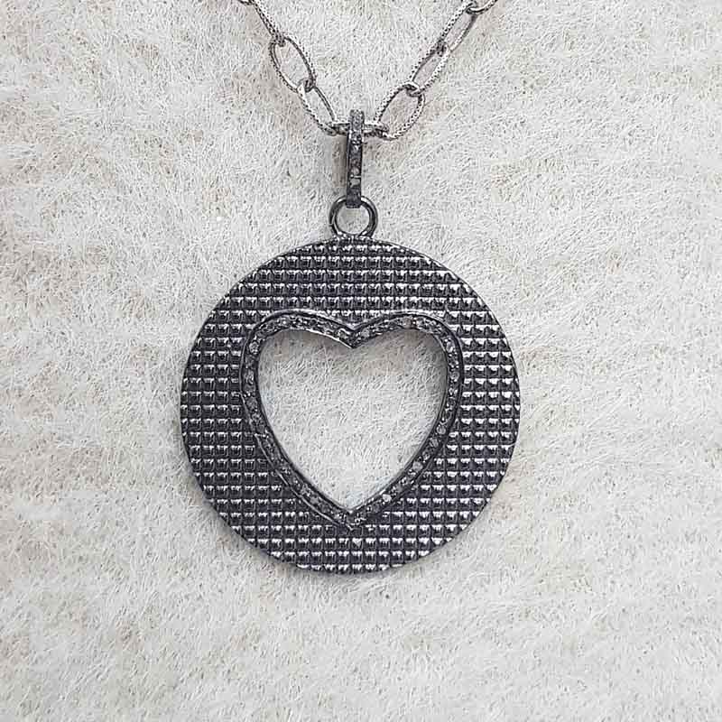 Black Beautiful Disk Pendant With Little Open Heart, Beautiful Round With Open Heart Pendant, Gift For Wife