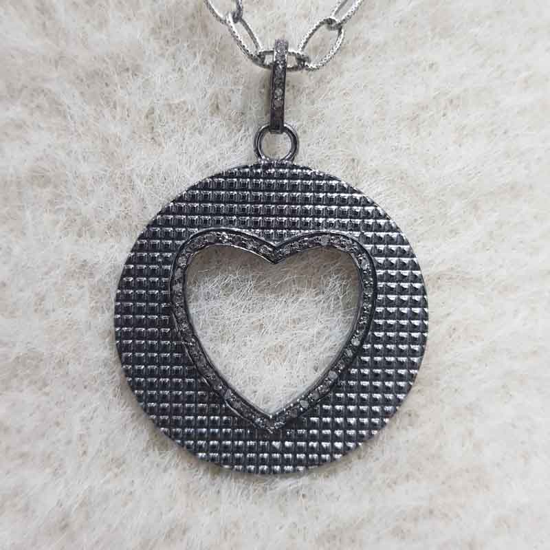 Black Beautiful Disk Pendant With Little Open Heart, Beautiful Round With Open Heart Pendant, Gift For Wife