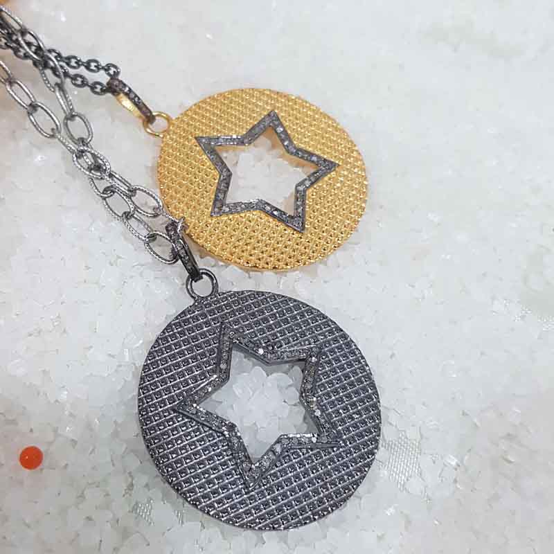 Beautiful Round Disk Pendant With Little Open Star, Beautifully Open Star Pendant, Gift For Sister, Birthday Gift