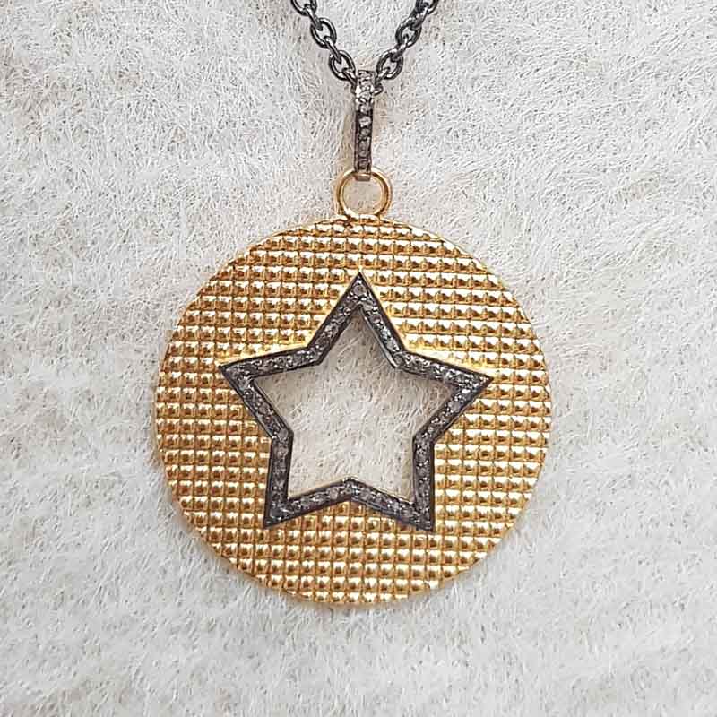 Beautiful Round Disk Pendant With Little Open Star, Beautifully Open Star Pendant, Gift For Sister, Birthday Gift