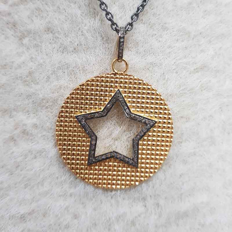 Beautiful Round Disk Pendant With Little Open Star, Beautifully Open Star Pendant, Gift For Sister, Birthday Gift