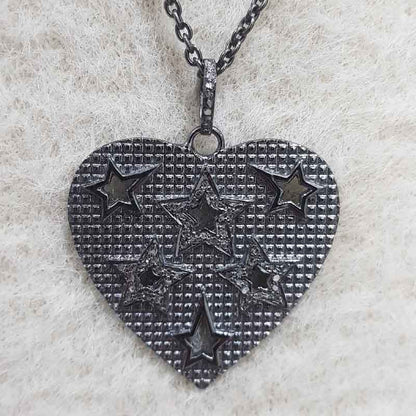 Antique Finish Designer Heart With Stars Pendant, Mini Star With Heart Necklace, Gift For Someone, Lovers Gift