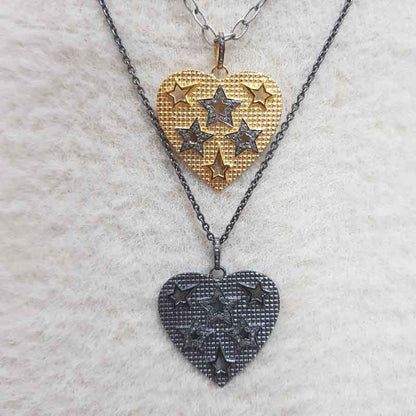 Antique Finish Designer Heart With Stars Pendant, Mini Star With Heart Necklace, Gift For Someone, Lovers Gift