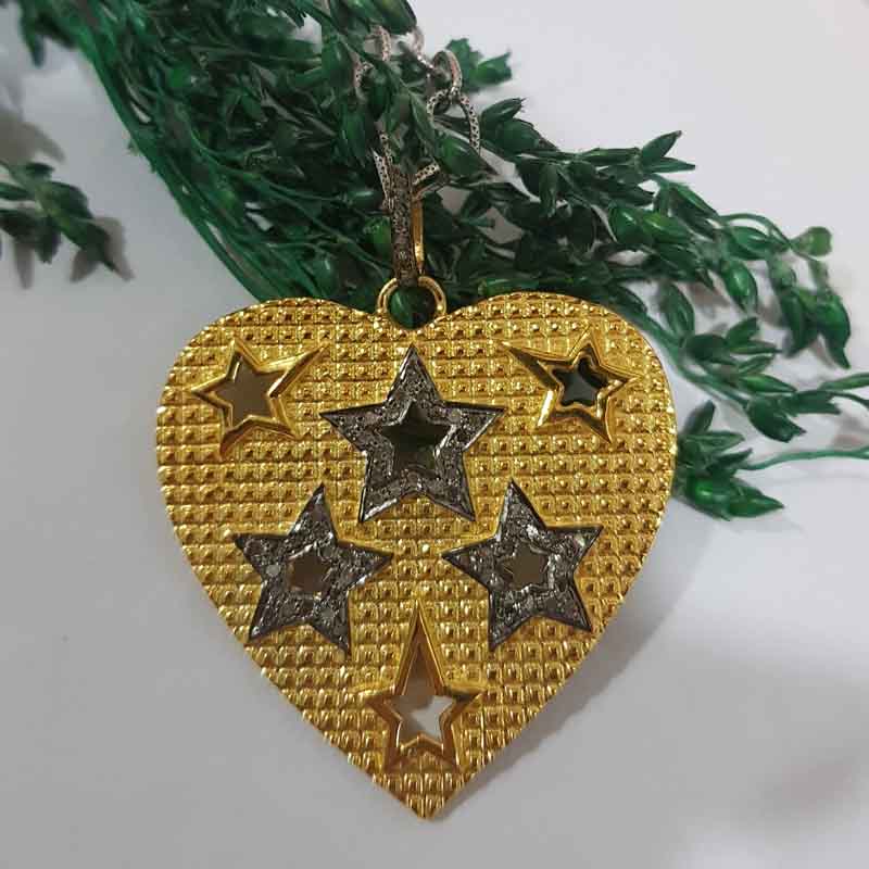 Antique Finish Designer Heart With Stars Pendant, Mini Star With Heart Necklace, Gift For Someone, Lovers Gift