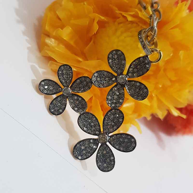 Handmade Designer Beautiful Flower Style Pave Diamond Pendant, Many Flower Joint Necklace, Gift For Favorite One